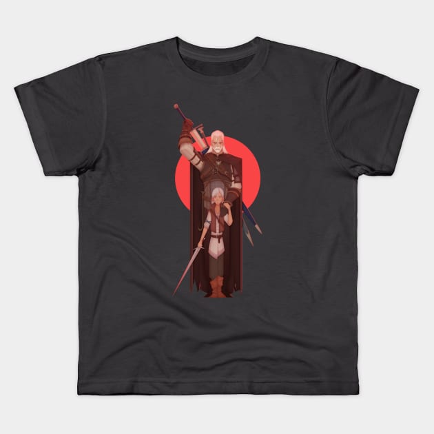 Geralt and Ciri Kids T-Shirt by rhunstoryteller